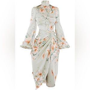 NWT PLT green floral drape midi dress sz 8